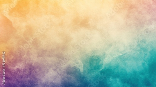 A vibrant abstract background with a gradient of colorful smoke ranging from warm yellows to cool greens and purples.