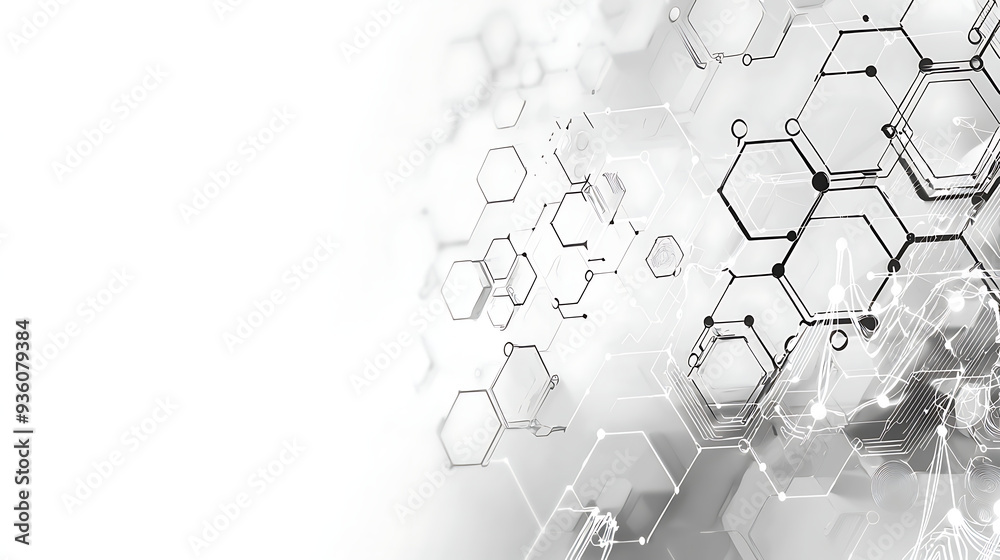 Obraz premium Futuristic Hexagonal Grid Technology in Grey and White