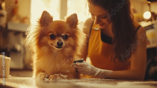 Grooming Session: A Woman Brushes Her Dog