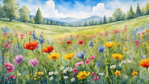 Aquarell Landschaft Natur Blumenwiese