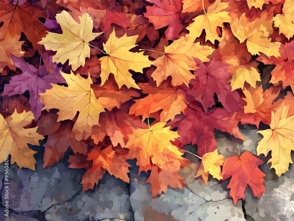 Maple Leaves Blanketing the Ground in Dreamy Watercolor Style Maple Leaves Blanketing the Ground in Dreamy Watercolor Style