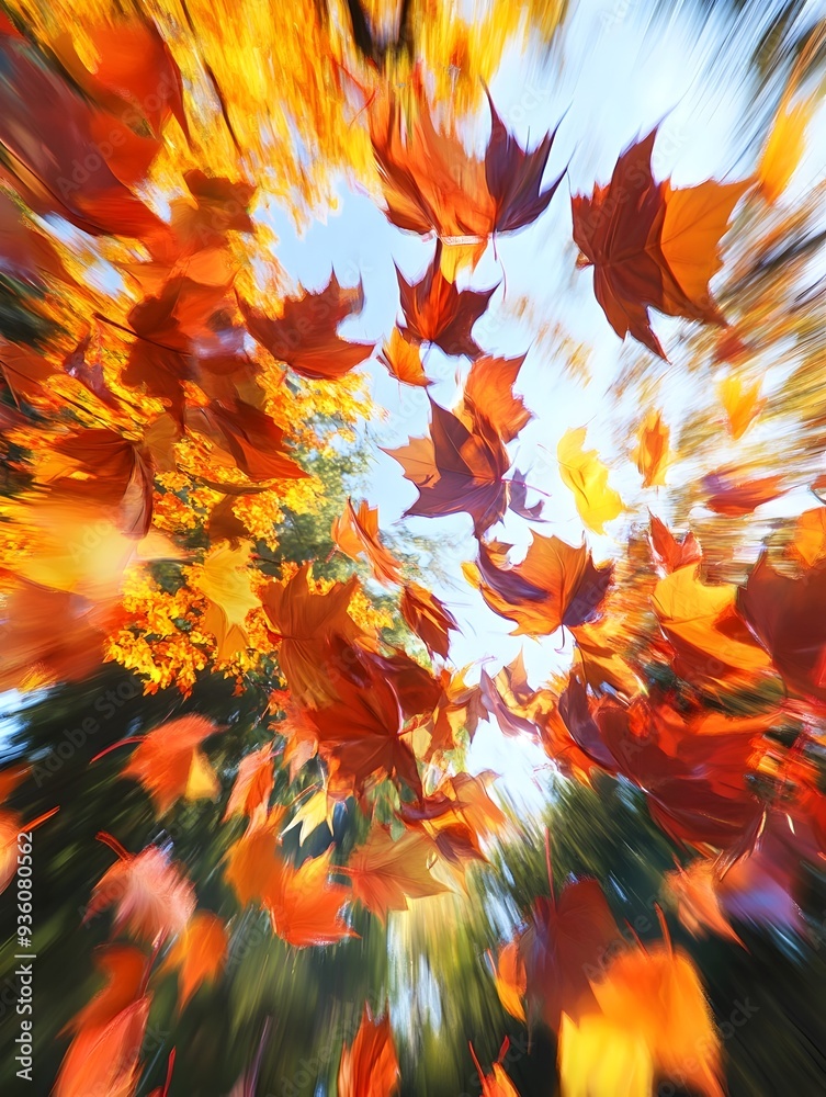 Flowing Maple Leaves in Vibrant Abstract Forest Scene Flowing Maple Leaves in Vibrant Abstract Forest Scene