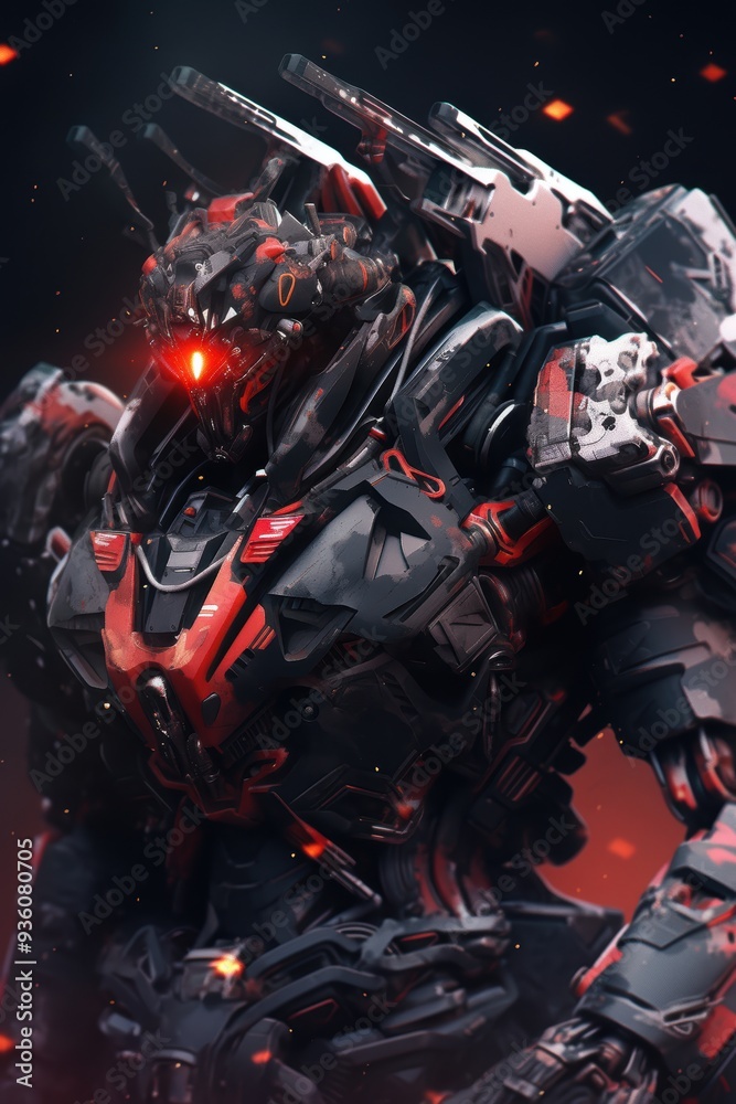 Futuristic Mech Warrior with Red Glowing Eyes Futuristic Mech Warrior with Red Glowing Eyes