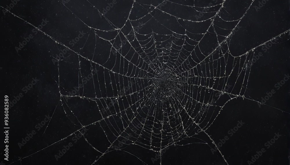 Fototapeta premium dark moody image with a delicate cobweb on a black background