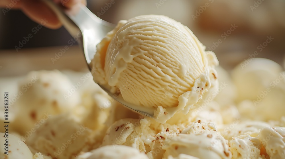 scooping ice cream close up shot in ice cream shop