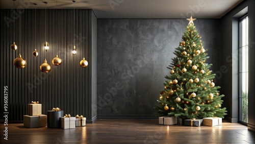 Wallpaper Mural Black room interior with a contemporary Christmas tree as the focal point Torontodigital.ca