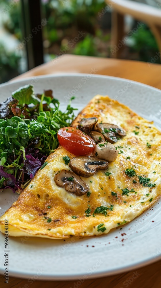 Contemporary omelette/omelet with Spinach, Mushrooms, and Salad
Contemporary omelette/omelet with Spinach, Mushrooms, and Salad