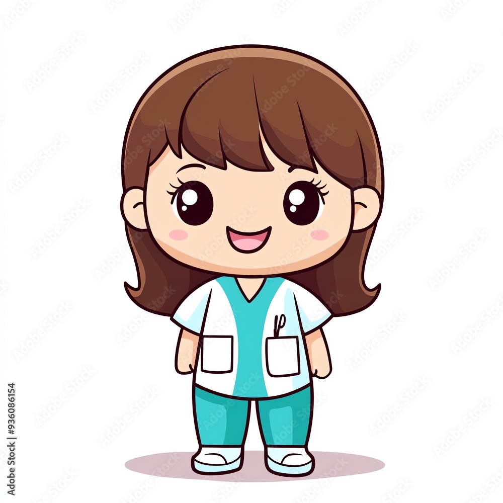 Adorable cartoon doctor character in scrubs, perfect for medical illustrations and children's health themes. Adorable cartoon doctor character in scrubs, perfect for medical illustrations and children's health themes.