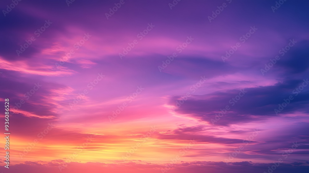 Fototapeta premium Vibrant Sunset Sky Wallpaper, Purple Golden Hues, Enchanting Design Backdrop, Copy Space for Text Images