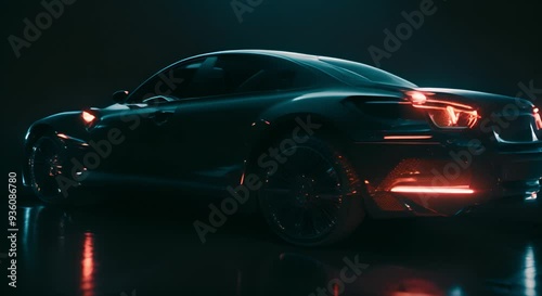 Glowing Abstract Representation of a Car with Transparent Body