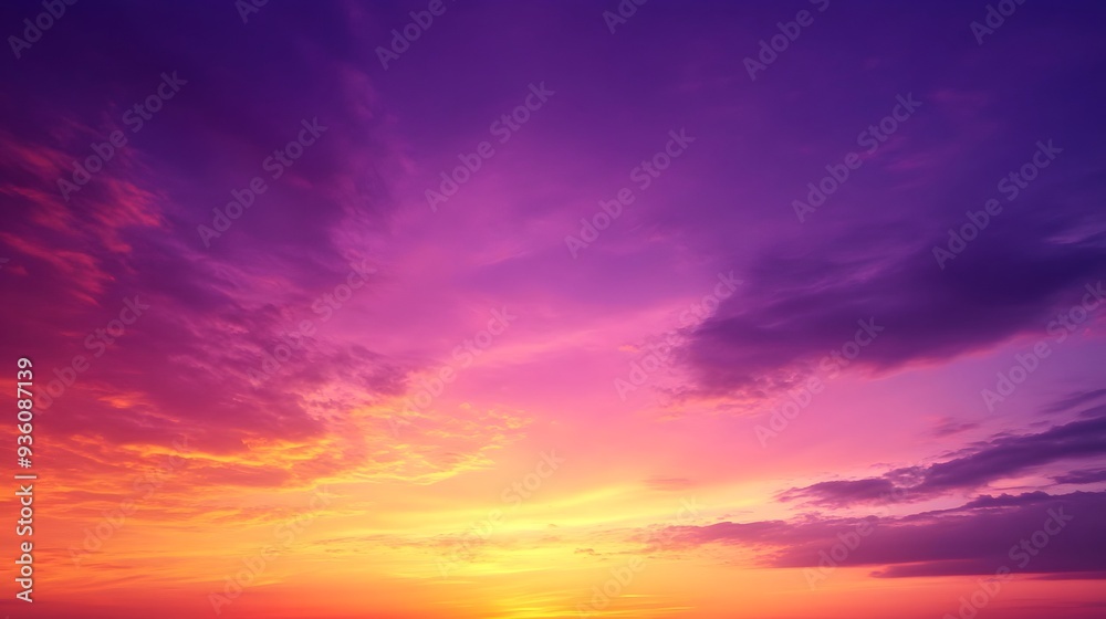 Obraz premium Vibrant Sunset Sky Wallpaper, Purple Golden Hues, Enchanting Design Backdrop, Copy Space for Text Images