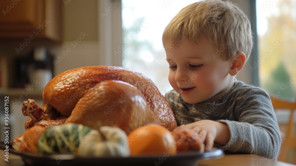 Excited Child Admiring Thanksgiving Turkey
Excited Child Admiring Thanksgiving Turkey