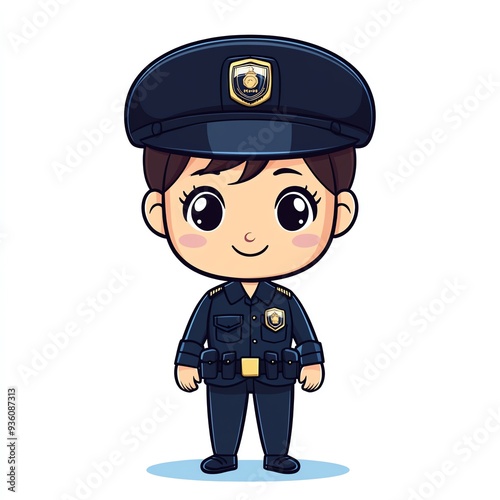 A cute cartoon police officer character in uniform, showcasing a friendly smile and engaging demeanor for children's educational content.