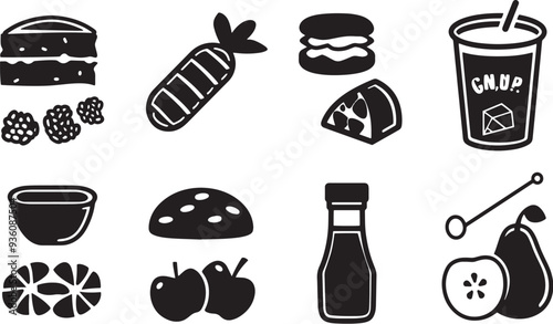 A clean vector icon set including a daily calorie intake, food allergies, sugar intake, and nutritional goals