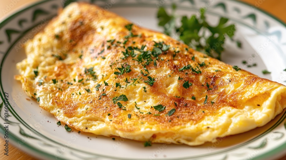 A deliciously fluffy omelet served on a plate, with fresh herbs and vibrant colors, captured in a clean, appetizing anime-style presentation. A deliciously fluffy omelet served on a plate, with fresh herbs and vibrant colors, captured in a clean, appetizing anime-style presentation.
