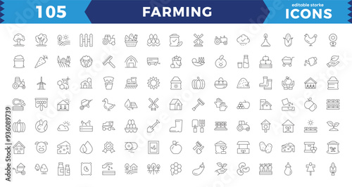 Farm, Farming, Agriculture - thin line web icon set. Contains such Icons as Greenhouse,Haystack, Harvest and more. Excellent signed icon collection. Thin outline icons pack.