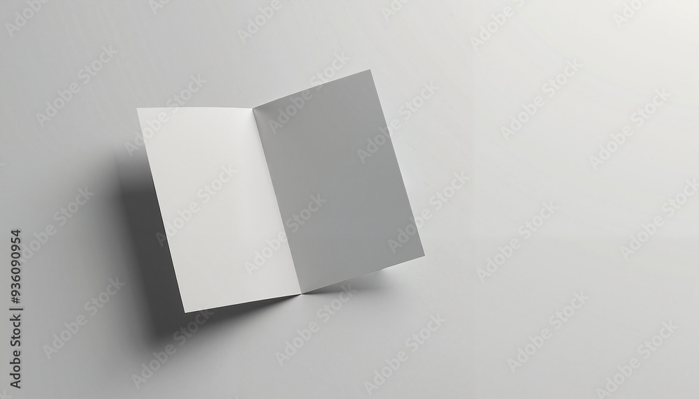 Fototapeta premium Blank bifold brochure in minimalist style in grayscale for mockup presentation with copy space