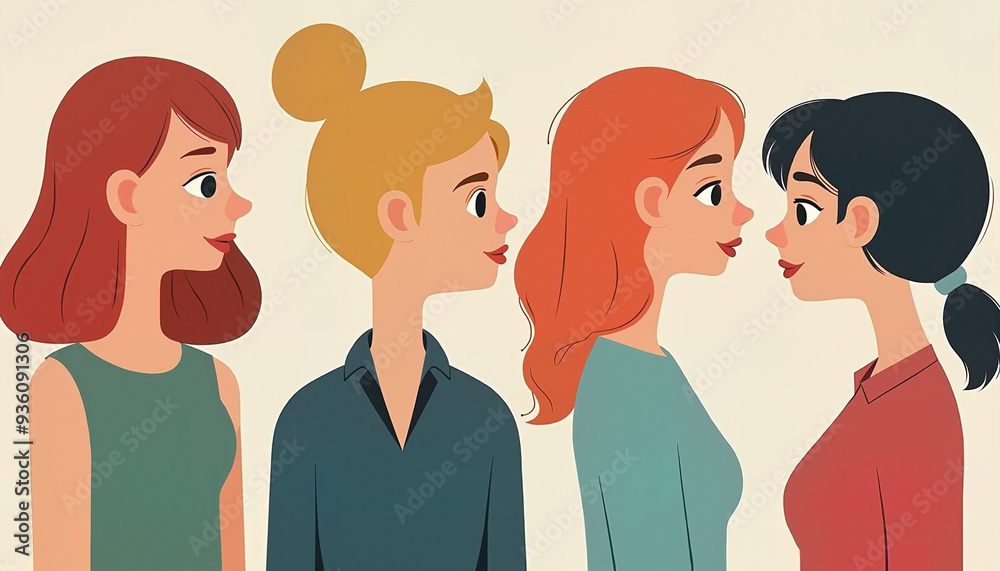 Diverse Women with Confident Expressions Engaging in Conversation Against Neutral Background Diverse Women with Confident Expressions Engaging in Conversation Against Neutral Background