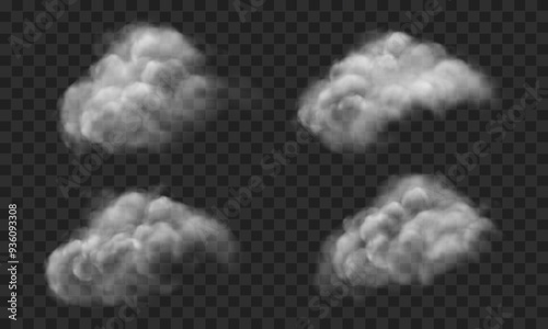 Vector of realistic white cloud set collection on grey checkered background