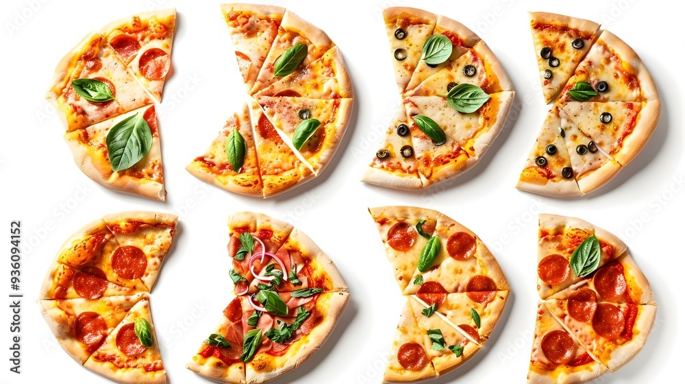 Delicious pizza slices, cut into a set Delicious pizza slices, cut into a set