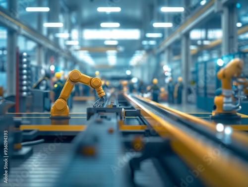 Industrial Robot Arm on Assembly Line in Modern Factory