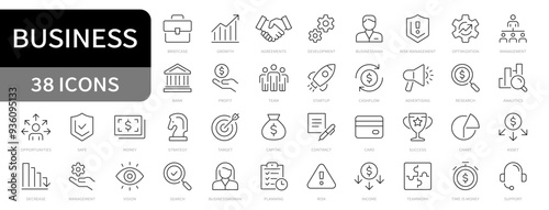 Business line icons set. Business, finance. Editable stroke icons. Vector