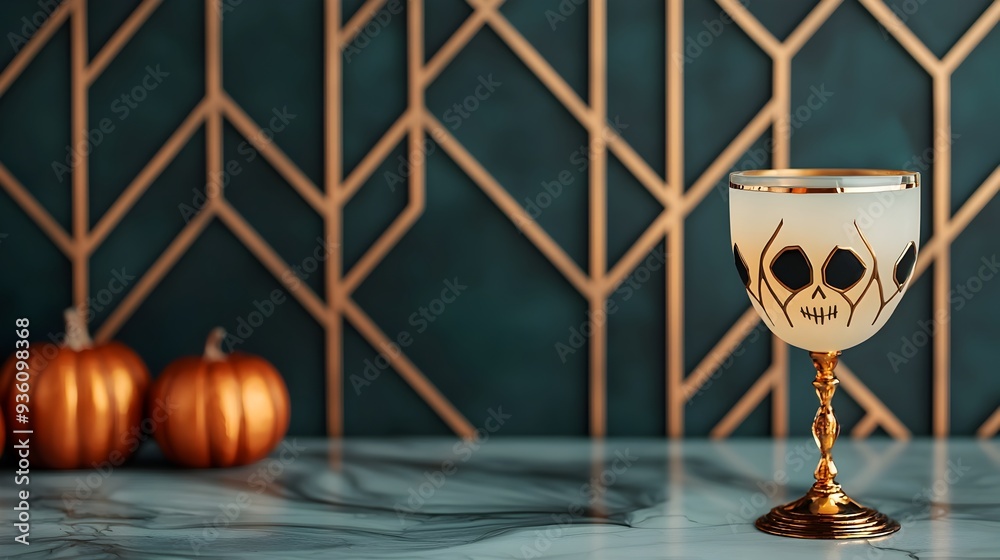 Eerie Art Deco Halloween Cocktail Party with Geometric Designs and Copy Space Eerie Art Deco Halloween Cocktail Party with Geometric Designs and Copy Space