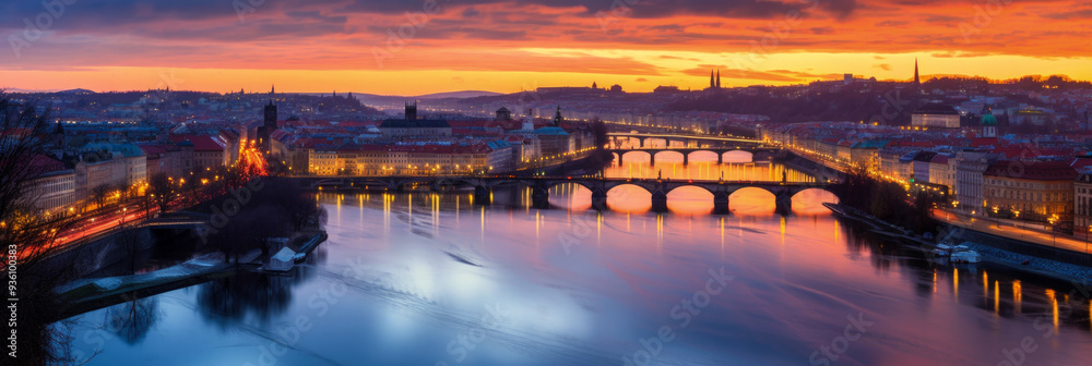 City and river at dusk City and river at dusk