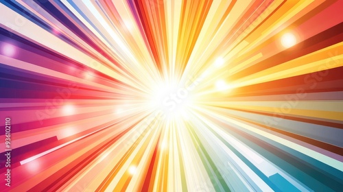 Bright and colorful vector sunburst with dynamic rays extending outward, perfect for creating a lively and energetic visual effect.