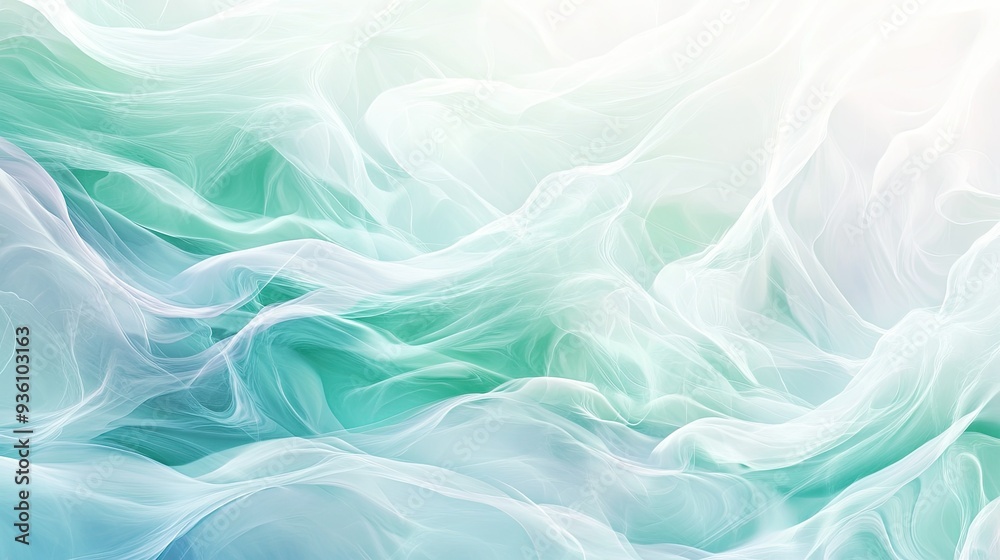 Soft color flows create a serene background, with white, light green, and blue blending into a digital wave-like pattern. Soft color flows create a serene background, with white, light green, and blue blending into a digital wave-like pattern.