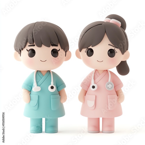 Cute cartoon doctors, one in blue and one in pink, perfect for children's health education or medical-themed designs.