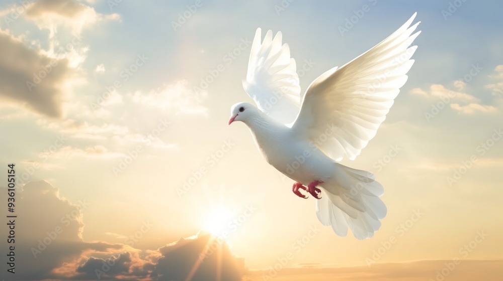White Dove Flying in the Sky - Symbol of Peace and Hope White Dove Flying in the Sky - Symbol of Peace and Hope