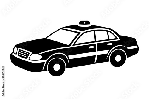 Stylish Police Car Silhouette Side Profile Vector Illustration with Emergency Lights