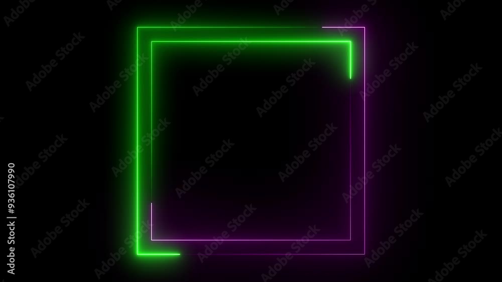 Neon line frame on black background. Loop abstract seamless background with purple spectrum. Glowing lines abstract background Neon line frame on black background. Loop abstract seamless background with purple spectrum. Glowing lines abstract background