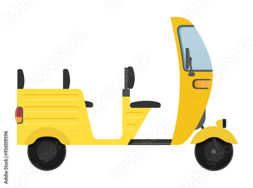 motor rickshaw tuk-tuk indian taxi transport flat style vector illustration isolated on white background