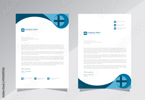 Medical purpose letterhead template design. creative letterhead template design with blue and green color. A4 letterhead template design for hospital. modern letterhead design template. Vector eps 10