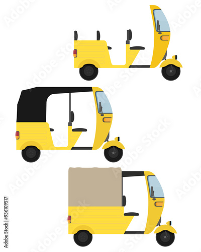motor rickshaw tuk-tuk indian taxi transport flat style vector illustration isolated on white background