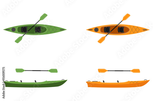 kayak from plastic for fishing and tourism flat style vector illustration isolated on white background