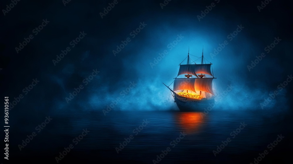 Abandoned pirate ship, glowing with cursed gold, eerie fog, Watercolor style Abandoned pirate ship, glowing with cursed gold, eerie fog, Watercolor style