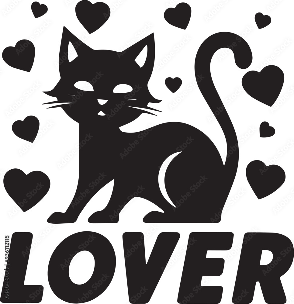 Cat lover lettering illustration, Premium vector design, cute happy cats sitting with loving hearts Cat lover lettering illustration, Premium vector design, cute happy cats sitting with loving hearts