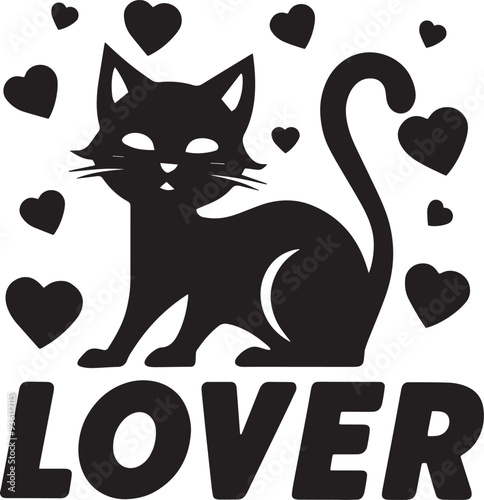 Cat lover lettering illustration, Premium vector design, cute happy cats sitting with loving hearts