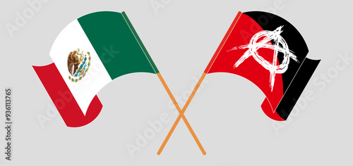 Crossed and waving flags of Mexico and Anarchy