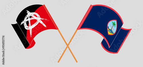 Crossed and waving flags of Anarchy and Guam