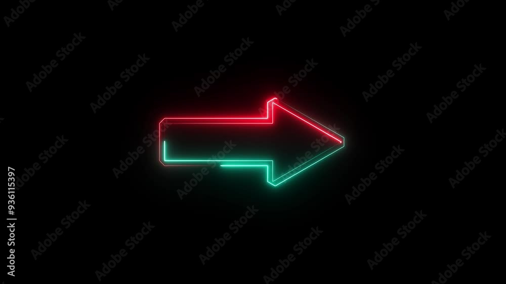 Neon right directional arrow icon animation on background . Neon right directional arrow icon animation on background .