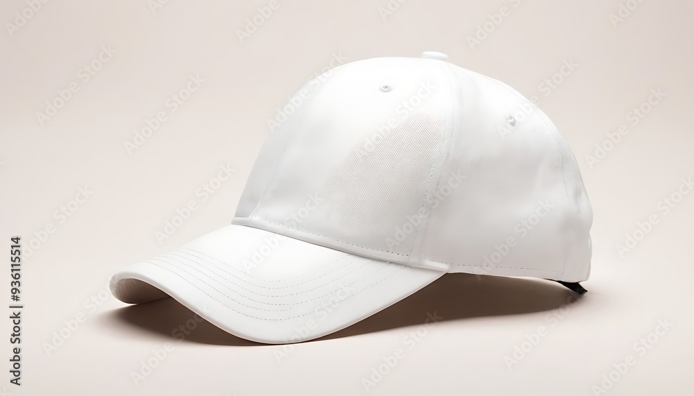 White baseball caps mock up a gray background. For branding and advertising.4 White baseball caps mock up a gray background. For branding and advertising.4