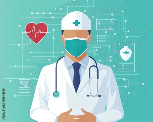 A professional doctor in a white coat and mask, symbolizing healthcare and medical technology innovation.