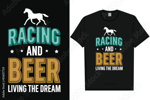 Racing and beer horses, riding horses racing vintage graphics typography t-shirt design