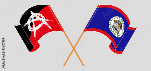 Crossed and waving flags of Anarchy and Belize