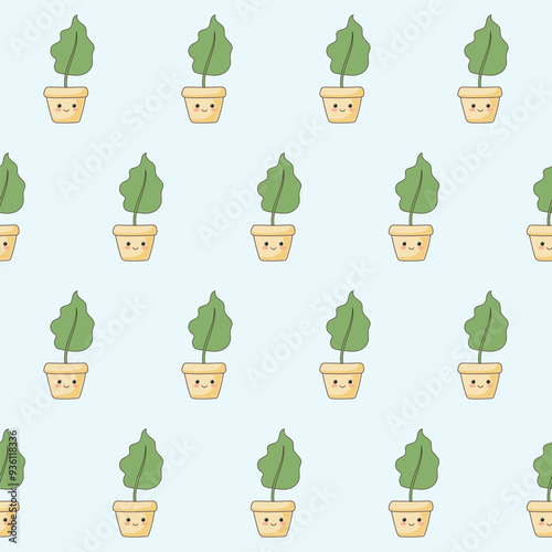 Doodle Flower and Pot Cartoon Seamless Pattern Background. Abstract Cute Kawaii Baby Textile Swatch Design. Bright Domestic Floral Plant in Vase Decorative Element Symbol Silhouette Fabric Print.