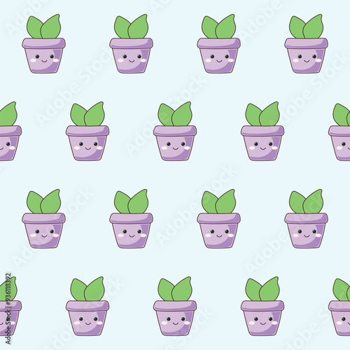 Doodle Flower and Pot Cartoon Seamless Pattern Background. Abstract Cute Kawaii Baby Textile Swatch Design. Bright Domestic Floral Plant in Vase Decorative Element Symbol Silhouette Fabric Print.